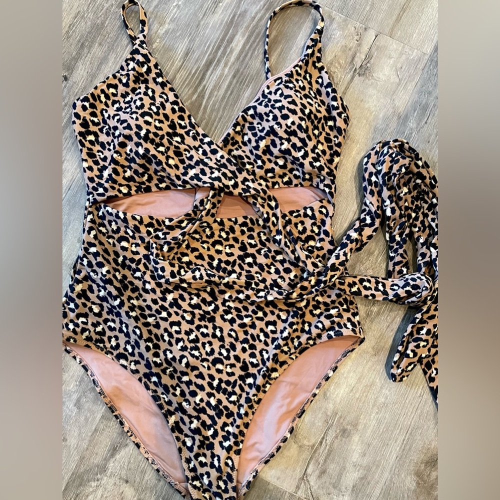 Aerie Leopard Wrap One Piece Swimsuit